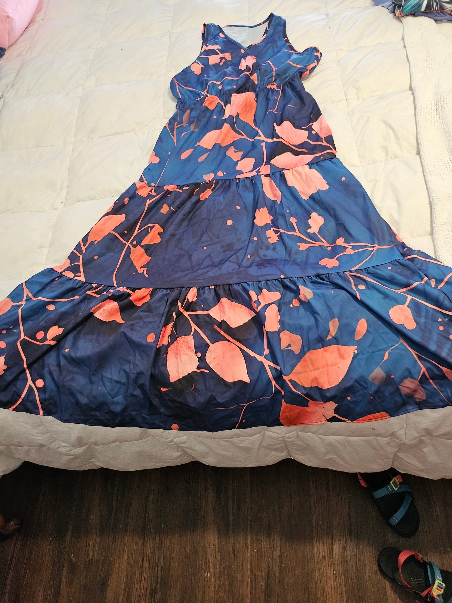 Large, long navy and red floral, summer dress