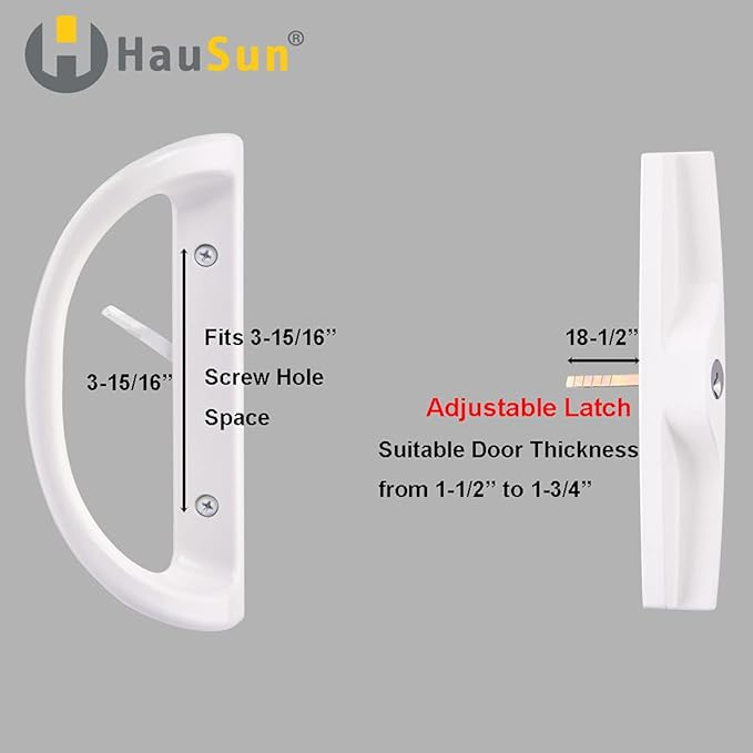 HauSun Patio Door Handle Set + Mortise Lock 45° Perfect Replacement for Sliding Glass Door Fits 3-15/16” Screw Hole Spacing, Non-keyed with Latch Locks,White Diecast,Reversible Design(Non-Handed)