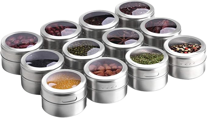 Magnetic Spice Tins 12pcs,Stainless-Steel Magnetic Spice Container blue bottom