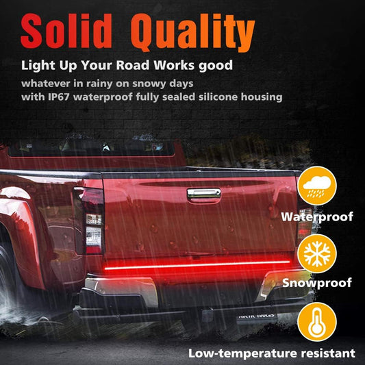 Tailgate Light Bar 60 Inch Triple Row Tail light bar for Pickup Trailer SUV RV VAN Full Function Red Brake White Reverse Amber Turn Signal double flash Light No Drill Install (60inch)