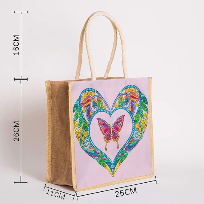 Leatrice Diamond Painting Bag Ladies Art Craft Decor DIY Special Shaped Diamond Tote Shoulder Bag Embroidery Kit 5D Diamond Drawing Tote Diamond Art Cross Stitch Art Tote (Heart Butterfly)
