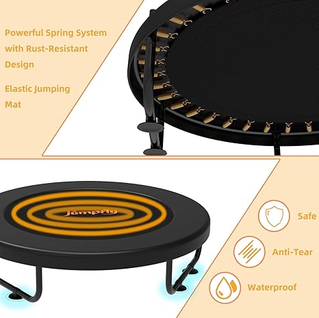 jumpfly 5ft/60'' Trampoline For Kids,Toddler Trampoline Indoor&OutDoor With Adjustable Gym Bar,Mini Kids Trampoline For Ages 1-6,Small Trampoline For Baby With Net,Gift, BastketBall Hoop