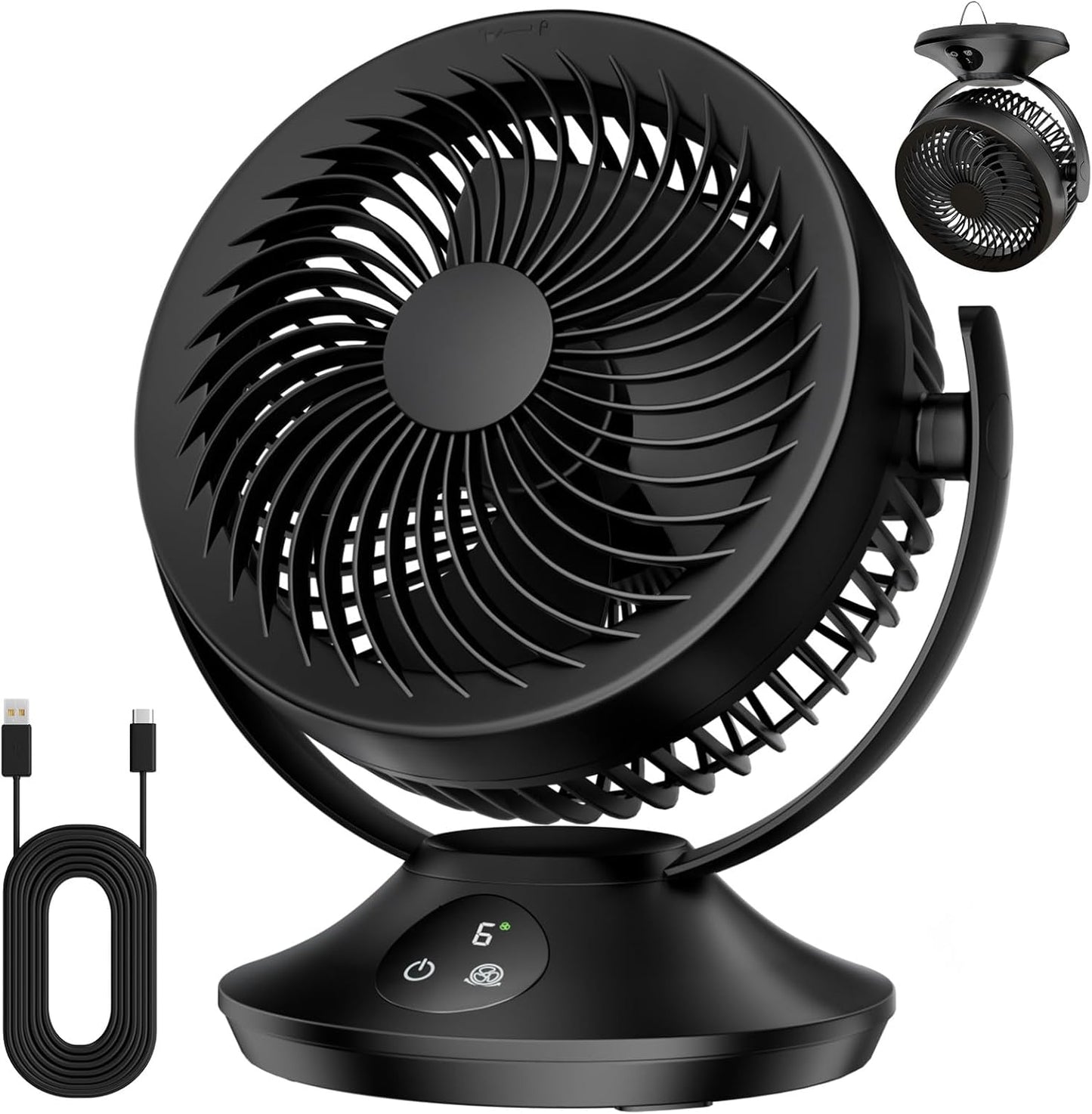 12000mAh Rechargeable Desk Fan, Portable Air Circulator - 6 Speeds, Timing, 360 Tilt, 90 Oscillating, Small Quiet Cooling for Bedroom, Home Office, Outdoor, Battery Operated