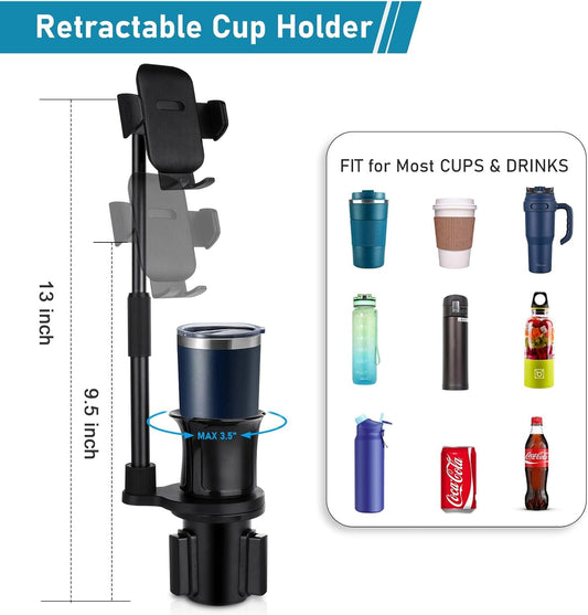 Uncaddn 2 in 1 Cup Phone Holder for Car, Stretchable Long Neck