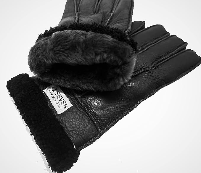 YISEVEN Men's Winter Shearling Sheepskin Gloves with Logo