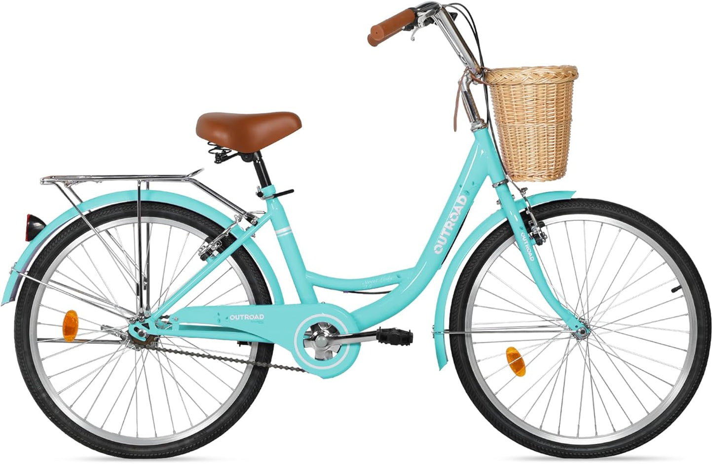 Beach Cruiser Bike for Adult, Womens Bicycle with Rattan Front Basket, 26 Inch Comfort Bikes with Adjustable Seat and Dual V-Brake, Green