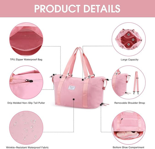BALEINE Travel Tote Bag for Women, Weekender Carry-on Tote, Large Duffel Bag Gym Bag Overnight Bag with Wet Compartment