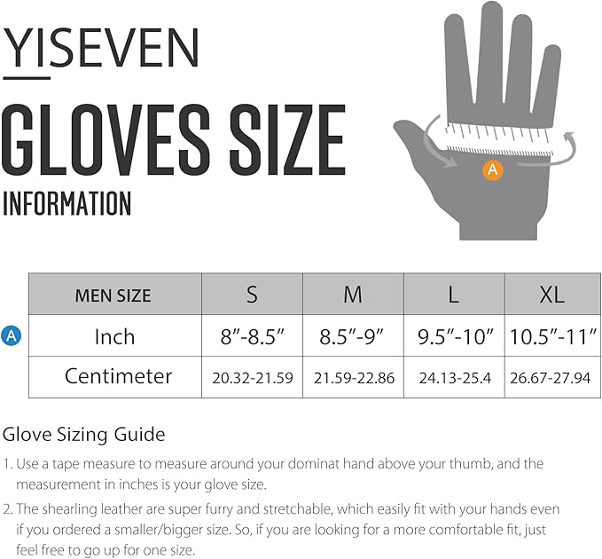YISEVEN Men's Winter Shearling Sheepskin Gloves with Logo