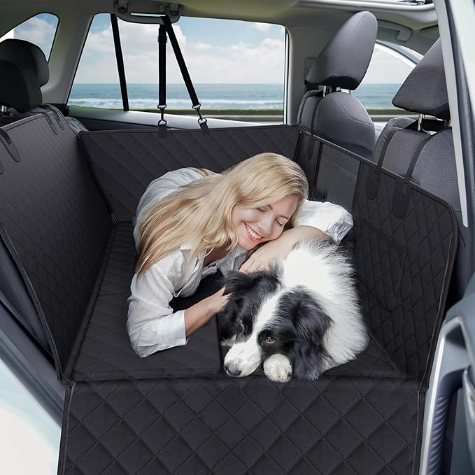 Back Seat Extender for Dogs, Dog Car Seat Cover Hard Bottom Holds 400lbs, Large Space, Waterproof Dog Car Seat Cover Hard Bottom-Detachable and Foldable, Dog Car Bed for Car, SUV, Truck