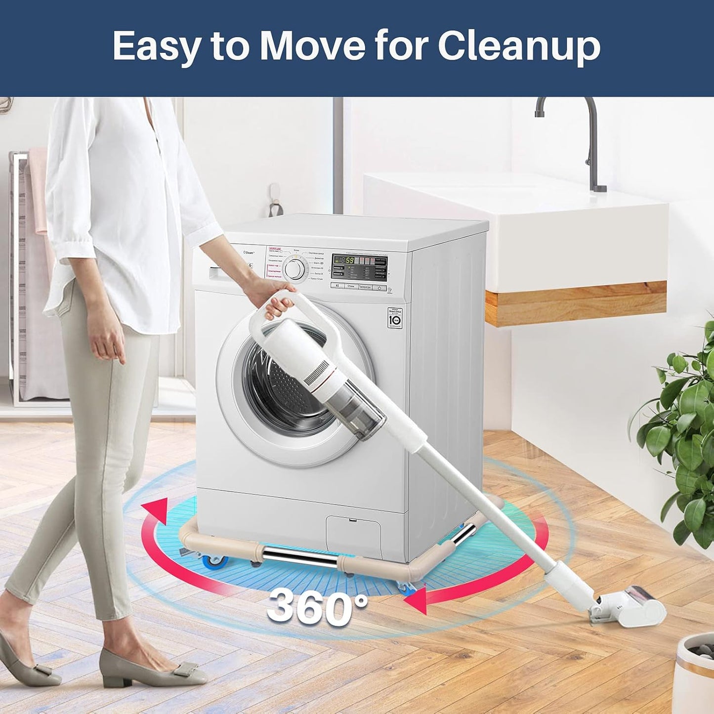 SPACECARE Mobile Roller with 4 Locking Wheels - Adjustable Furniture Dolly Washing Machine Stand Refrigerator Base Moving Cart