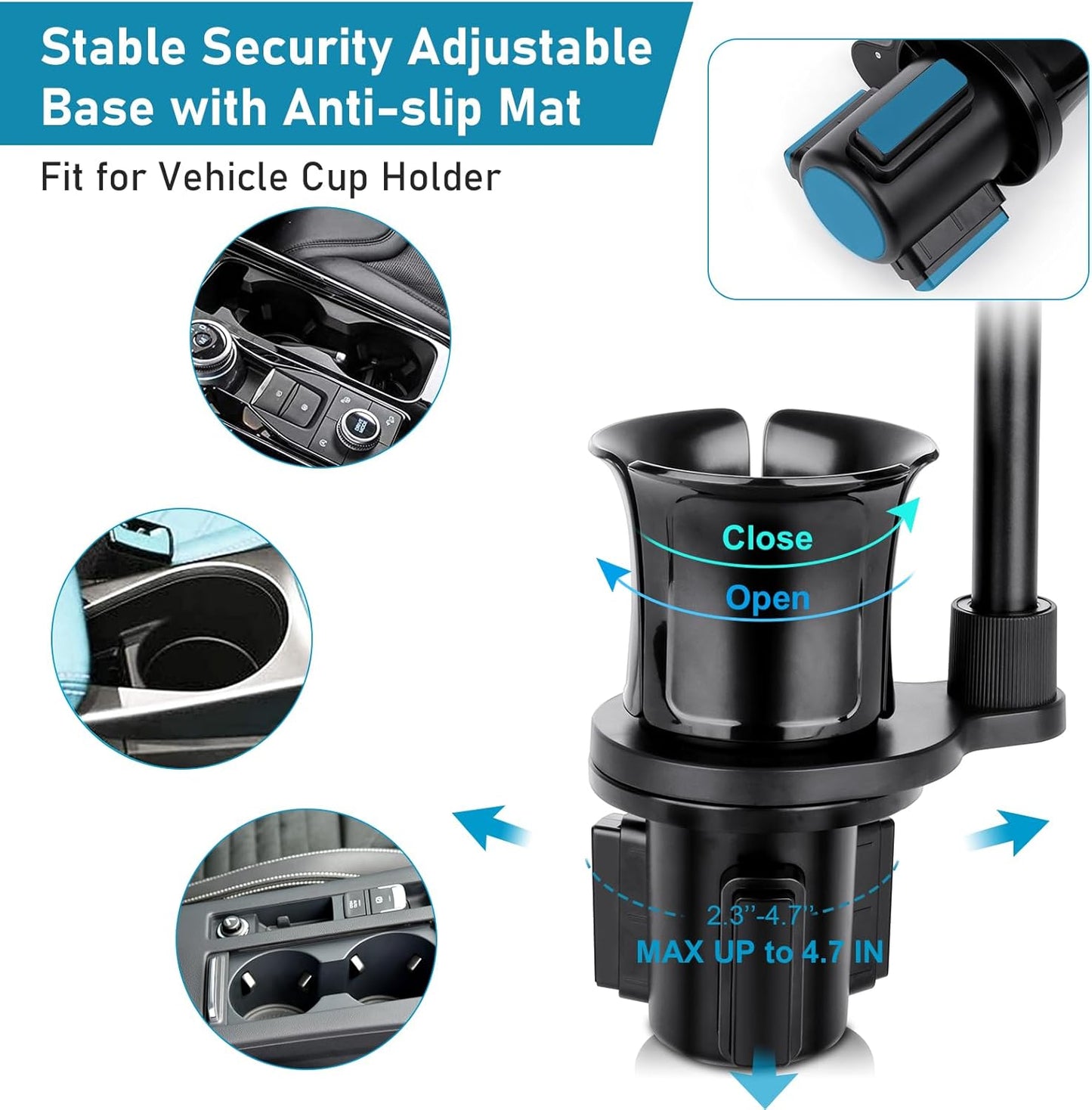 Uncaddn 2 in 1 Cup Phone Holder for Car, Stretchable Long Neck