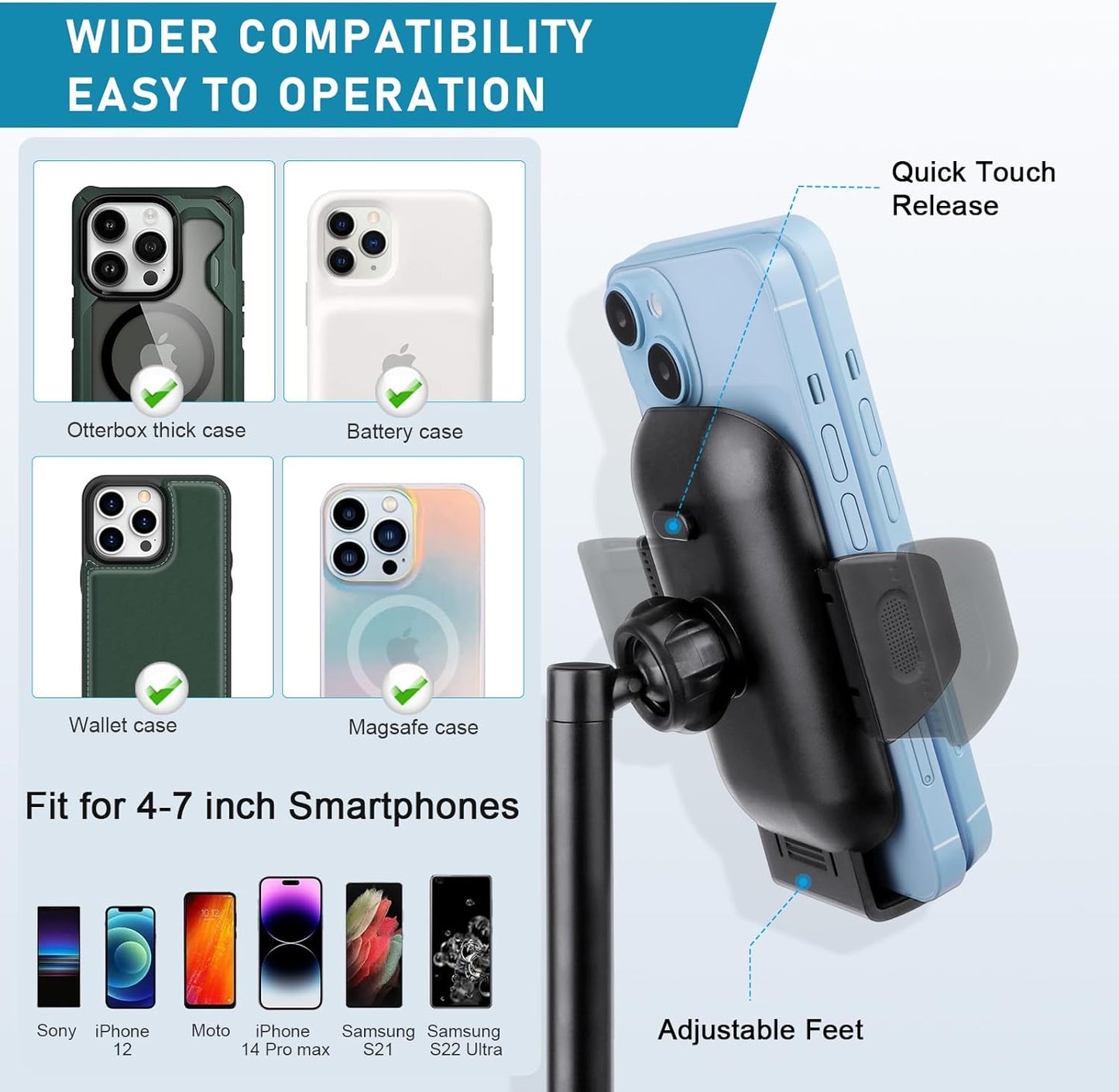 Uncaddn 2 in 1 Cup Phone Holder for Car, Stretchable Long Neck