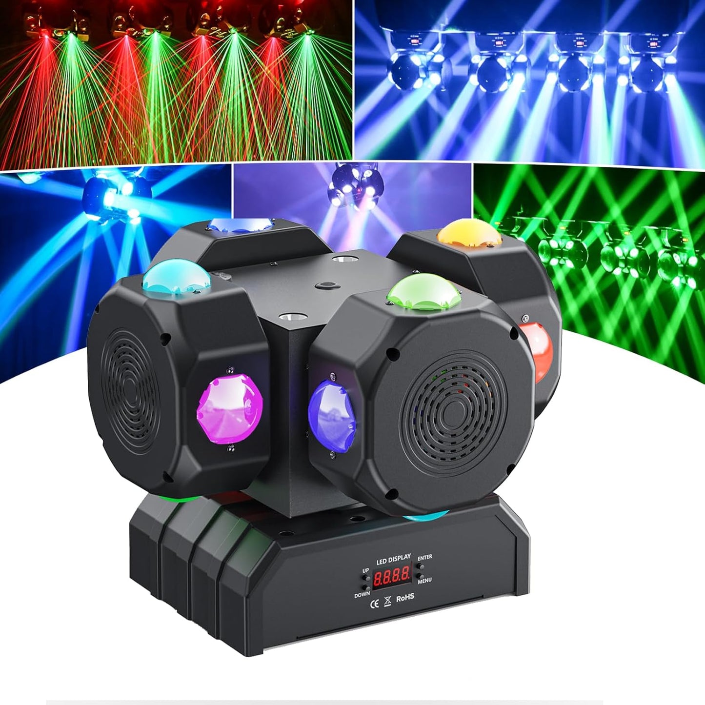 HOLDLAMP 200W LED Moving Head DJ Lights with 4 Rotating Head,16X10W RGBW 4-in-1 Party Light with Strobe Stage Effect Beam Lights Controlled by 14CH DMX-512/Sound Activated for Christmas KTV Wedding