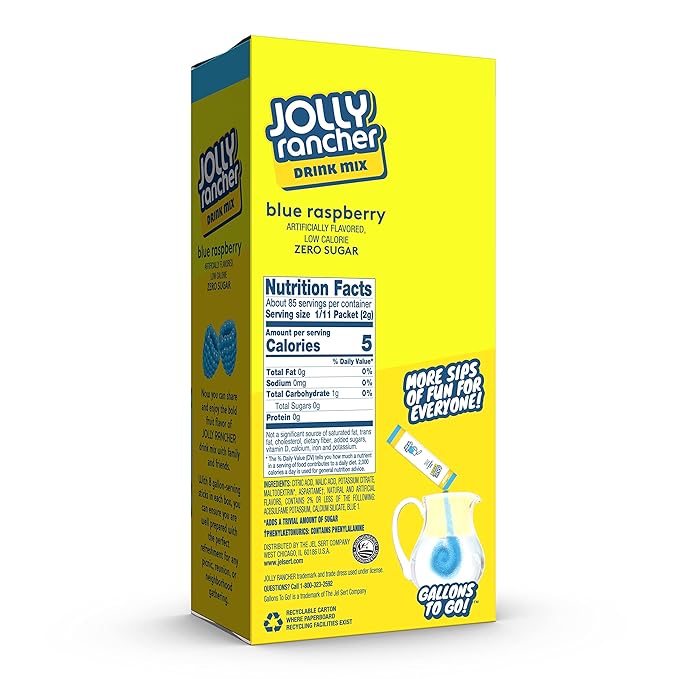 JOLLY RANCHER Gallons To Go Powdered Drink Mix, 8-Count Box (6 Pack) – Blue Raspberry – Low Calorie and Zero Sugar Drink Mix, Each Stick Makes 1 Gallon-Sized Pitcher