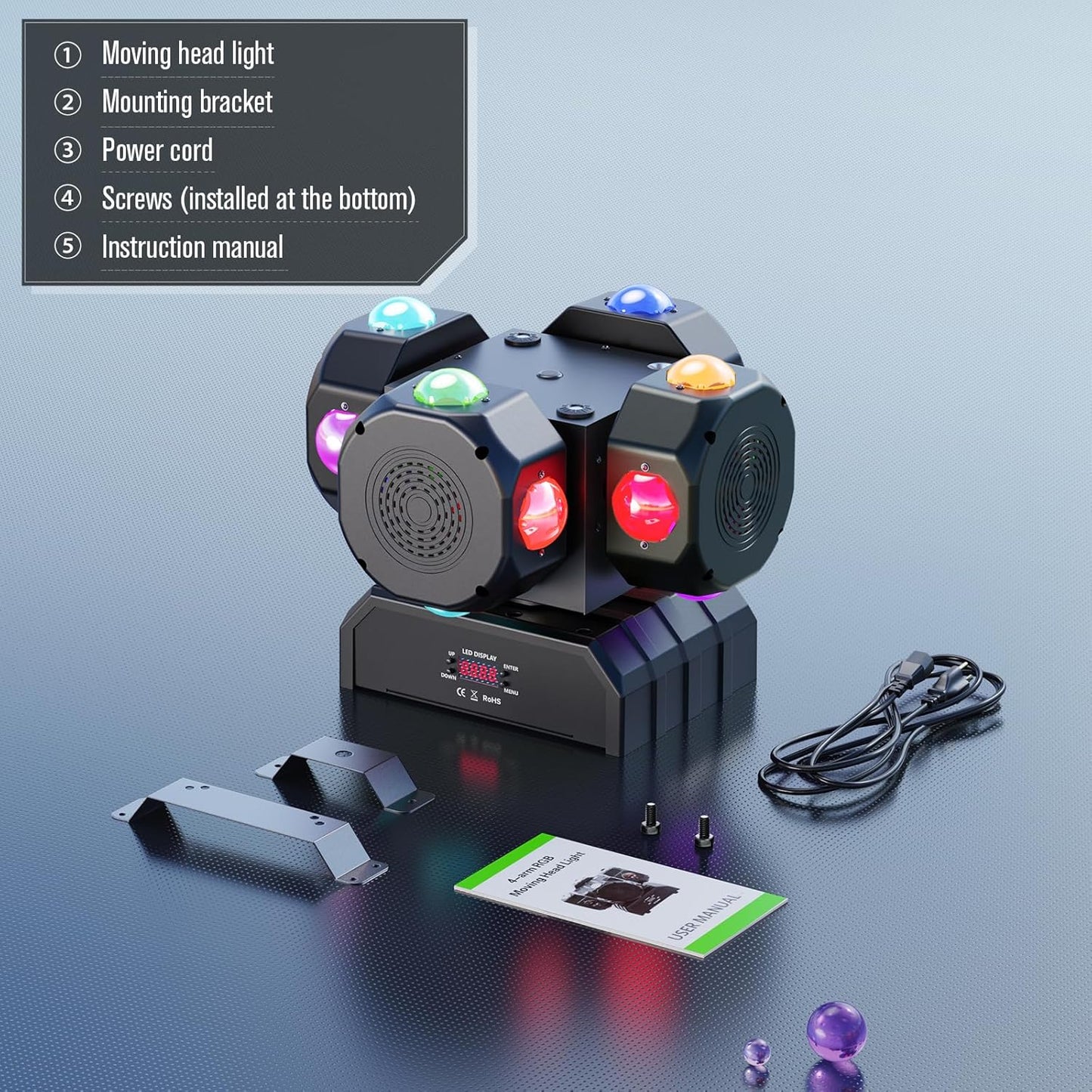 HOLDLAMP 200W LED Moving Head DJ Lights with 4 Rotating Head,16X10W RGBW 4-in-1 Party Light with Strobe Stage Effect Beam Lights Controlled by 14CH DMX-512/Sound Activated for Christmas KTV Wedding