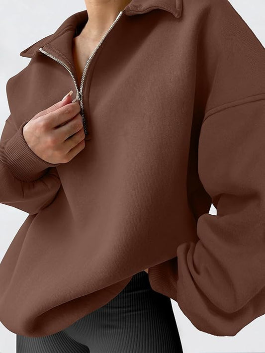 ANRABESS Women Sweatshirts 1/4 Zip Long Sleeve Pullover Top with pockets Small