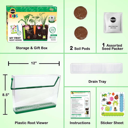 Miracle GRO My First Root Viewer- Decorate & Plant Your Own Garden - Stem Kit for Kids - Soil & Vegetable Seeds Included - Science Educational Teens Kids Gardening Set Age 6+, Multicolor
