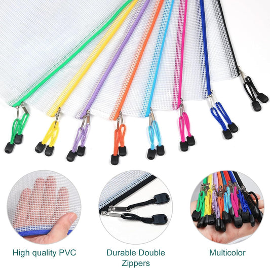 24pcs Pencil Zipper Pouches by ZYBERIX, Durable Pouches for Document Organizer for Office Supplies, Waterproof Plastic Zipper Bags for Multiple Usage, 8 Colors, A4 Size, 2 Zippers Brand: ZYBERIX