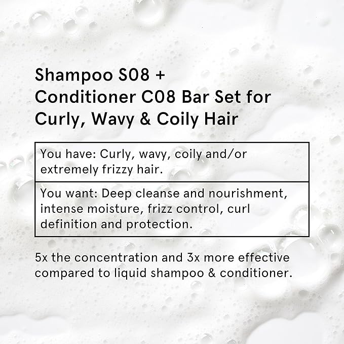 Solid Shampoo Bar & Conditioner Bar Set for Curly, Wavy, Coily and Kinky Hair, Lavender & Vanilla Shampoo Bar & Conditioner Bar - Sulfate Free, Natural, Sustainable, Zero Waste, 3.52oz