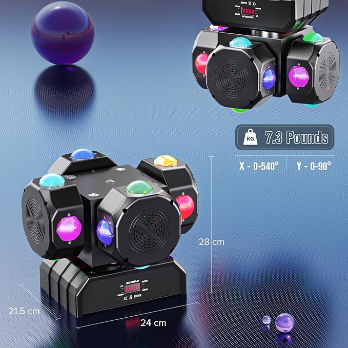 HOLDLAMP 200W LED Moving Head DJ Lights with 4 Rotating Head,16X10W RGBW 4-in-1 Party Light with Strobe Stage Effect Beam Lights Controlled by 14CH DMX-512/Sound Activated for Christmas KTV Wedding