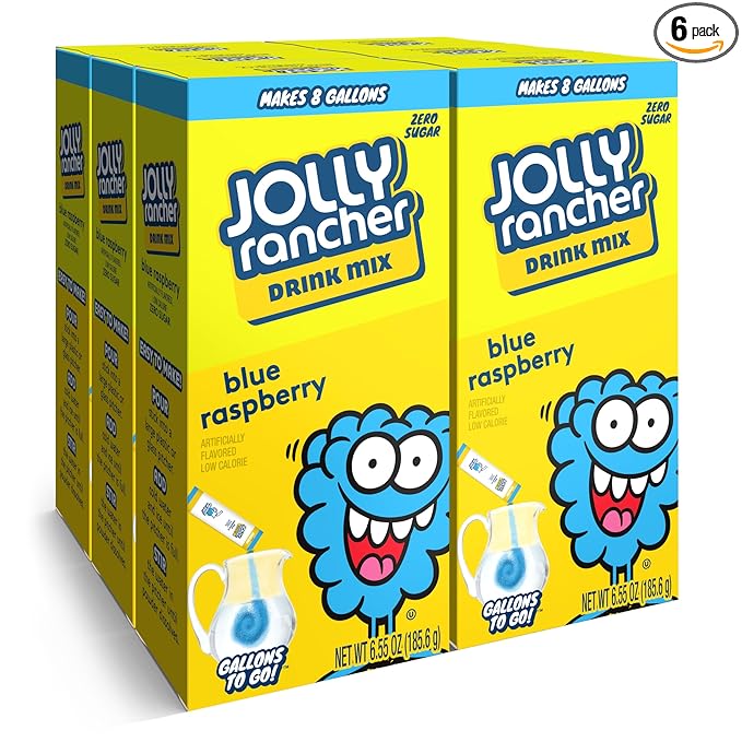 JOLLY RANCHER Gallons To Go Powdered Drink Mix, 8-Count Box (6 Pack) – Blue Raspberry – Low Calorie and Zero Sugar Drink Mix, Each Stick Makes 1 Gallon-Sized Pitcher