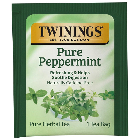 Twinings Pure Peppermint Individually Wrapped Tea Bags, 25 Count (Pack of 4), Fresh Minty Flavour, Naturally Caffeine Free, Enjoy Hot or Iced