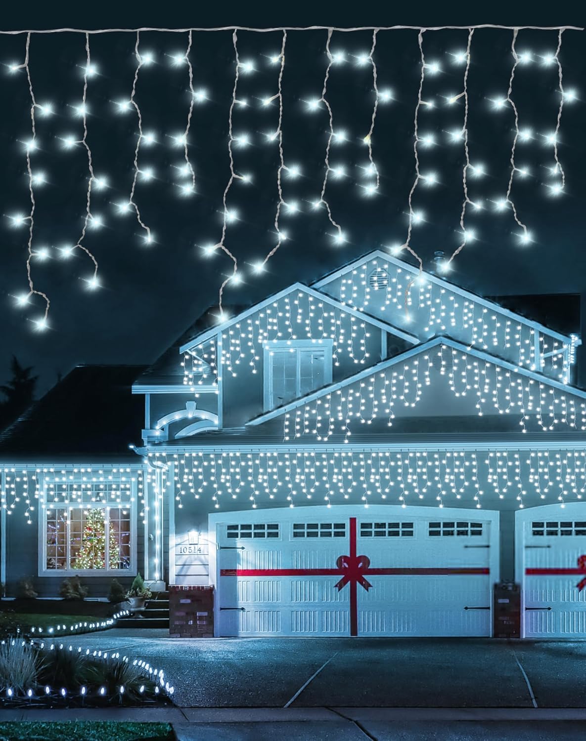 Christmas Outdoor Icicle Lights 624 LED 59FT with 96 Drops, Icicle LLights For Outside Cool White Waterproof for Roof/Gutter/Wedding, 8 Modes & Remote, Timer, Energy-Efficient Holiday Decorations