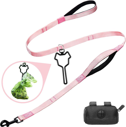 Furlicity 3 in 1 Dyi Dog Leash Pink 6 ft Heavy duty Nylon Pet Case Dual Handle