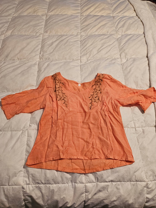 Small, 3 quarter length sleeve, embroidered blouse
