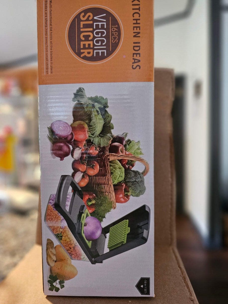 Veggie slicer 16 pieces (Gray, 1) 16 pieces hand operated vegetable slicer, veggie chopper, food chopper, onion cutter.
