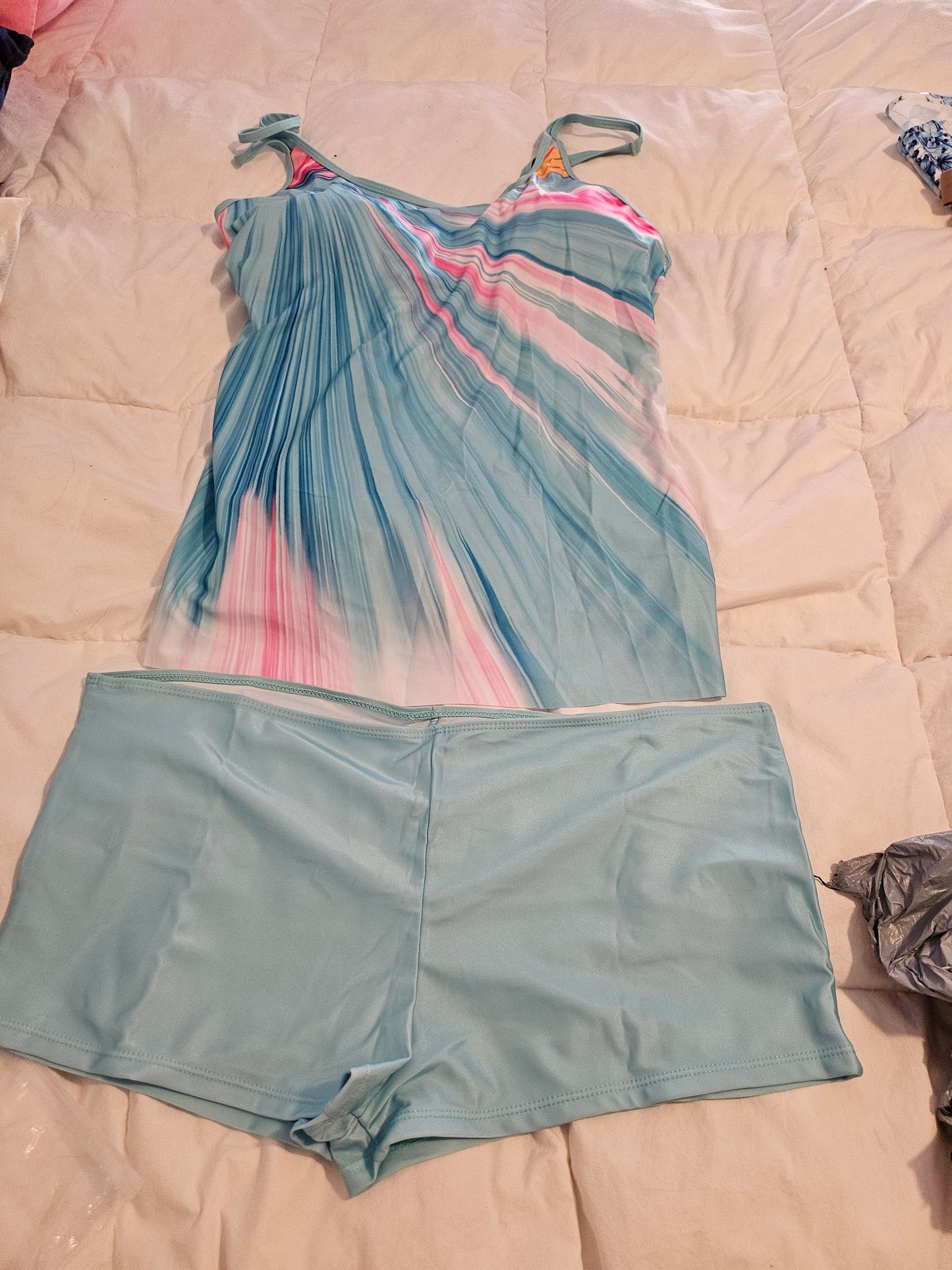 5x blue and pink tanking bathing suit