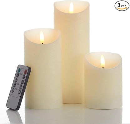 Flameless Candles with Remote LED Candles Set of 3, Battery Operated Candles for Party Home Wedding Holiday Birthday Decor (H 4" 6" 8" x D3) (Ivory)