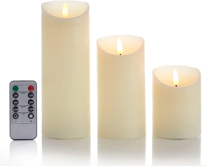 Flameless Candles with Remote LED Candles Set of 3, Battery Operated Candles for Party Home Wedding Holiday Birthday Decor (H 4" 6" 8" x D3) (Ivory)