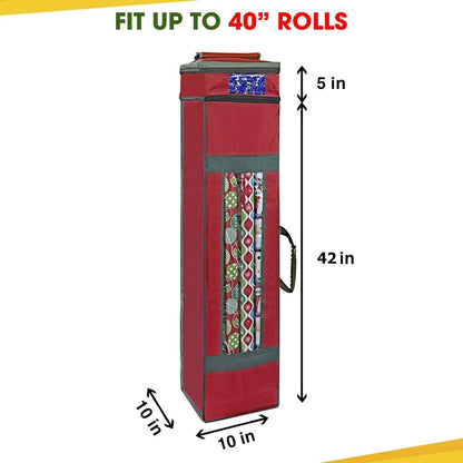 ProPik Wrapping Paper Storage Bag with Pocket and Handles Including Hanging Loop Heavy Duty Material with Clear Window 47 x 10 x 10 Inch Fits 40 Inch Long Rolls (Red, 1 Count)