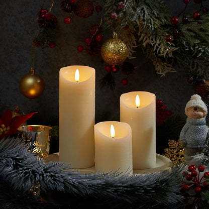 Flameless Candles with Remote LED Candles Set of 3, Battery Operated Candles for Party Home Wedding Holiday Birthday Decor (H 4" 6" 8" x D3) (Ivory)