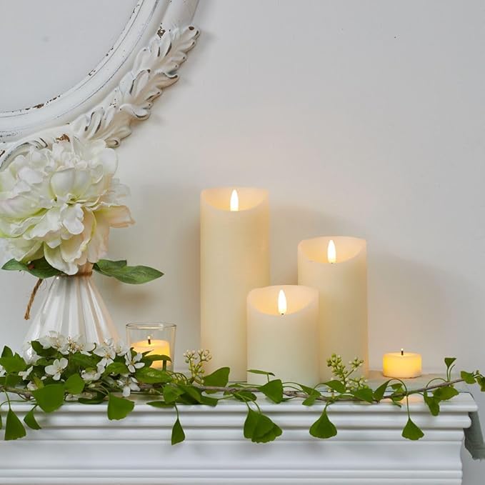 Flameless Candles with Remote LED Candles Set of 3, Battery Operated Candles for Party Home Wedding Holiday Birthday Decor (H 4" 6" 8" x D3) (Ivory)