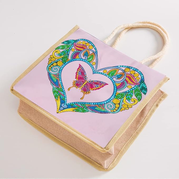 Leatrice Diamond Painting Bag Ladies Art Craft Decor DIY Special Shaped Diamond Tote Shoulder Bag Embroidery Kit 5D Diamond Drawing Tote Diamond Art Cross Stitch Art Tote (Heart Butterfly)