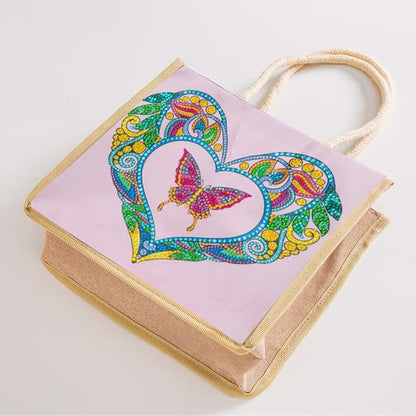 Leatrice Diamond Painting Bag Ladies Art Craft Decor DIY Special Shaped Diamond Tote Shoulder Bag Embroidery Kit 5D Diamond Drawing Tote Diamond Art Cross Stitch Art Tote (Heart Butterfly)