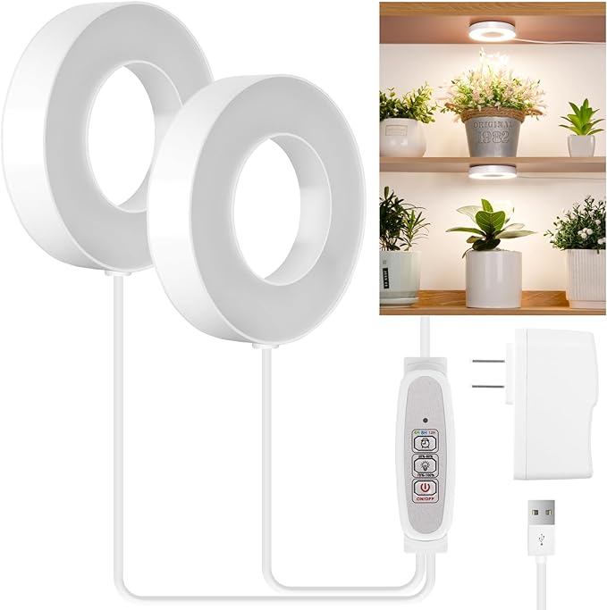 Ceiling Grow Light for Indoor Plants, 96 LEDs Full Spectrum LED Plant Light, 5V Plant Lamp with 4/8/12H Auto Switch, 4 Dimmable Brightness Levels, Ideal for Small Plants, Dual Head, Corded