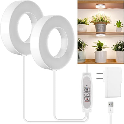 Ceiling Grow Light for Indoor Plants, 96 LEDs Full Spectrum LED Plant Light, 5V Plant Lamp with 4/8/12H Auto Switch, 4 Dimmable Brightness Levels, Ideal for Small Plants, Dual Head, Corded