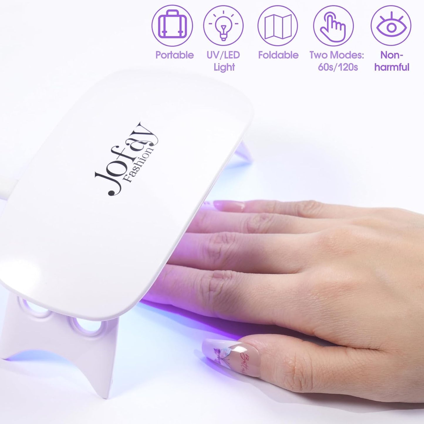 Mini Led UV Nail Lamp, 6W USB Portable Uv Light for Gel Nails, Flash Curing Nail Dryer Lamp with 2 Timers Setting 60s/120s for Nail Art Salon, Home DIY