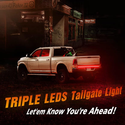 Tailgate Light Bar 60 Inch Triple Row Tail light bar for Pickup Trailer SUV RV VAN Full Function Red Brake White Reverse Amber Turn Signal double flash Light No Drill Install (60inch)