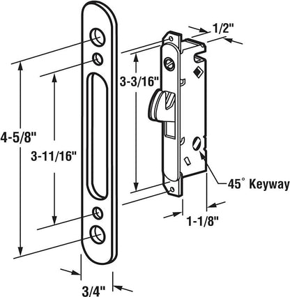 HauSun Patio Door Handle Set + Mortise Lock 45° Perfect Replacement for Sliding Glass Door Fits 3-15/16” Screw Hole Spacing, Non-keyed with Latch Locks,White Diecast,Reversible Design(Non-Handed)