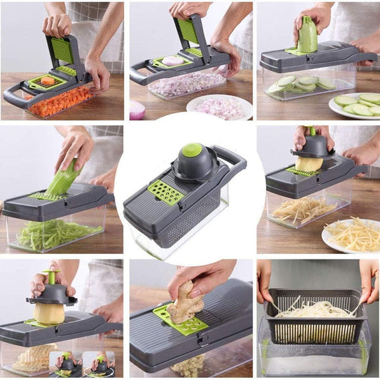 Veggie slicer 16 pieces (Gray, 1) 16 pieces hand operated vegetable slicer, veggie chopper, food chopper, onion cutter.