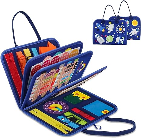 Busy Board Montessori Toys, Busy Book for Toddlers 1 2 3 4 5 Year Old, Sensory Travel Toys for Plane Car, Educational Activity Boards,Gift for Boys Girls