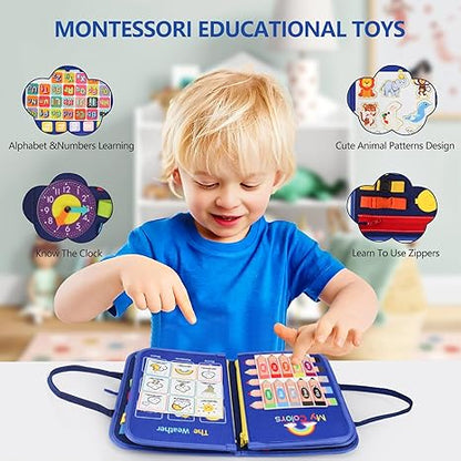 Busy Board Montessori Toys, Busy Book for Toddlers 1 2 3 4 5 Year Old, Sensory Travel Toys for Plane Car, Educational Activity Boards,Gift for Boys Girls