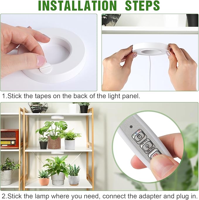 Ceiling Grow Light for Indoor Plants, 96 LEDs Full Spectrum LED Plant Light, 5V Plant Lamp with 4/8/12H Auto Switch, 4 Dimmable Brightness Levels, Ideal for Small Plants, Dual Head, Corded