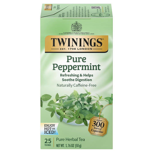 Twinings Pure Peppermint Individually Wrapped Tea Bags, 25 Count (Pack of 4), Fresh Minty Flavour, Naturally Caffeine Free, Enjoy Hot or Iced