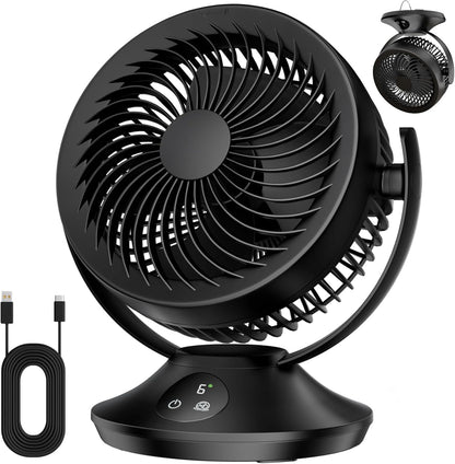 12000mAh Rechargeable Desk Fan, Portable Air Circulator - 6 Speeds, Timing, 360 Tilt, 90 Oscillating, Small Quiet Cooling for Bedroom, Home Office, Outdoor, Battery Operated