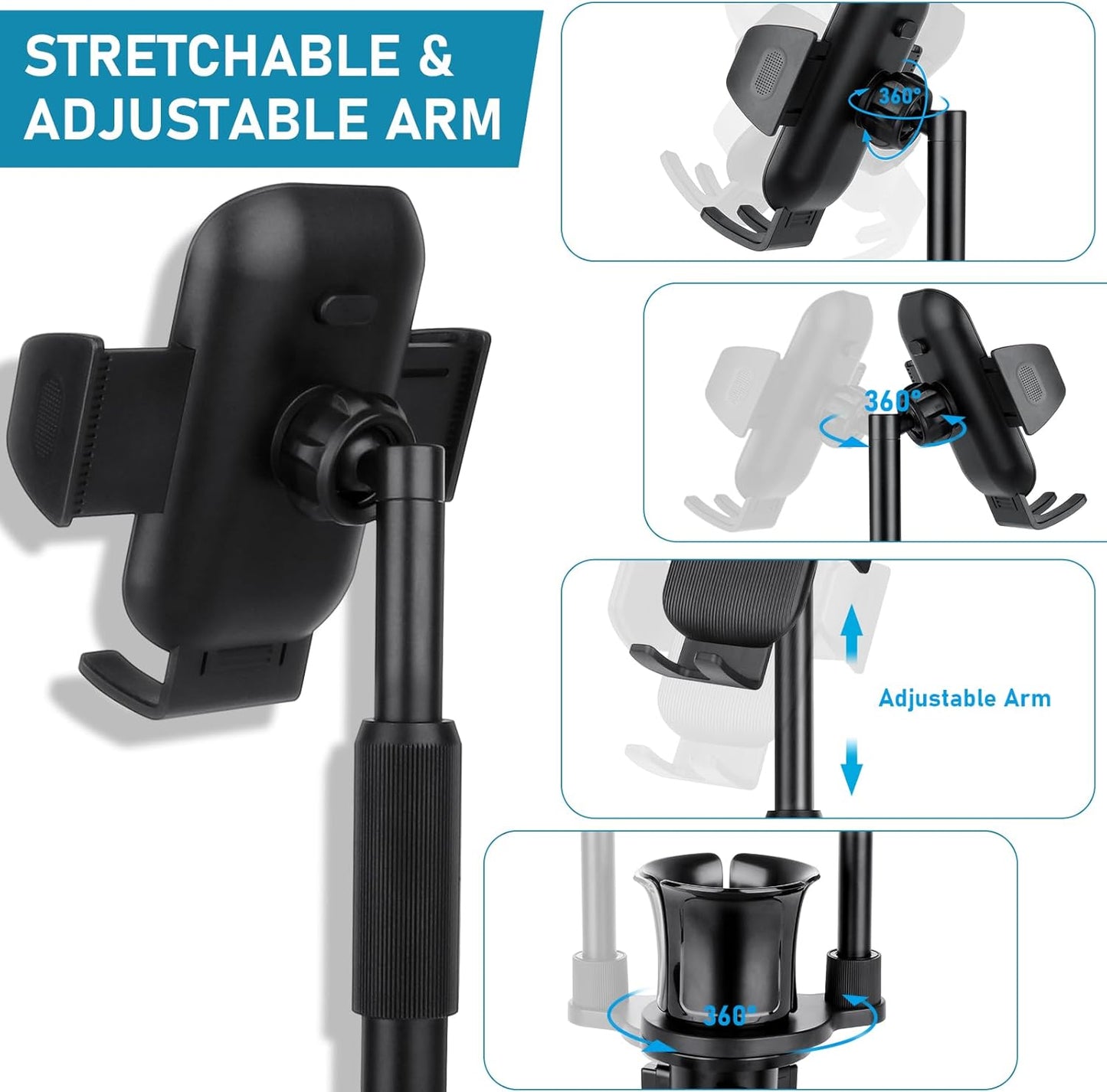 Uncaddn 2 in 1 Cup Phone Holder for Car, Stretchable Long Neck